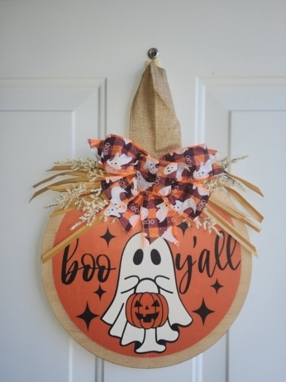 Halloween 'Boo Y'all' Orange Ghost Door Hanger